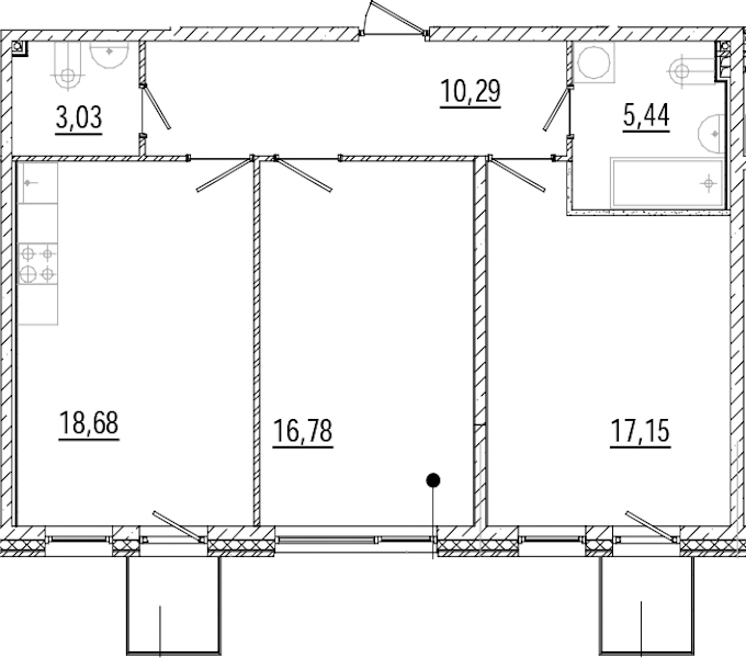 2-комнатная квартира 72.39 м², 3/9 эт., ЖК «Мануфактура James Beck»